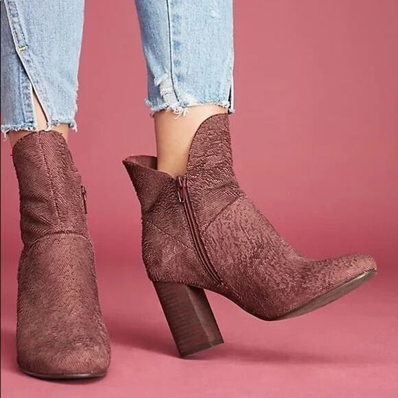 Seychelles Burgundy Tulip-Trim Prop Textured Leather Heeled Ankle Booties 8.5 - Picture 1 of 7